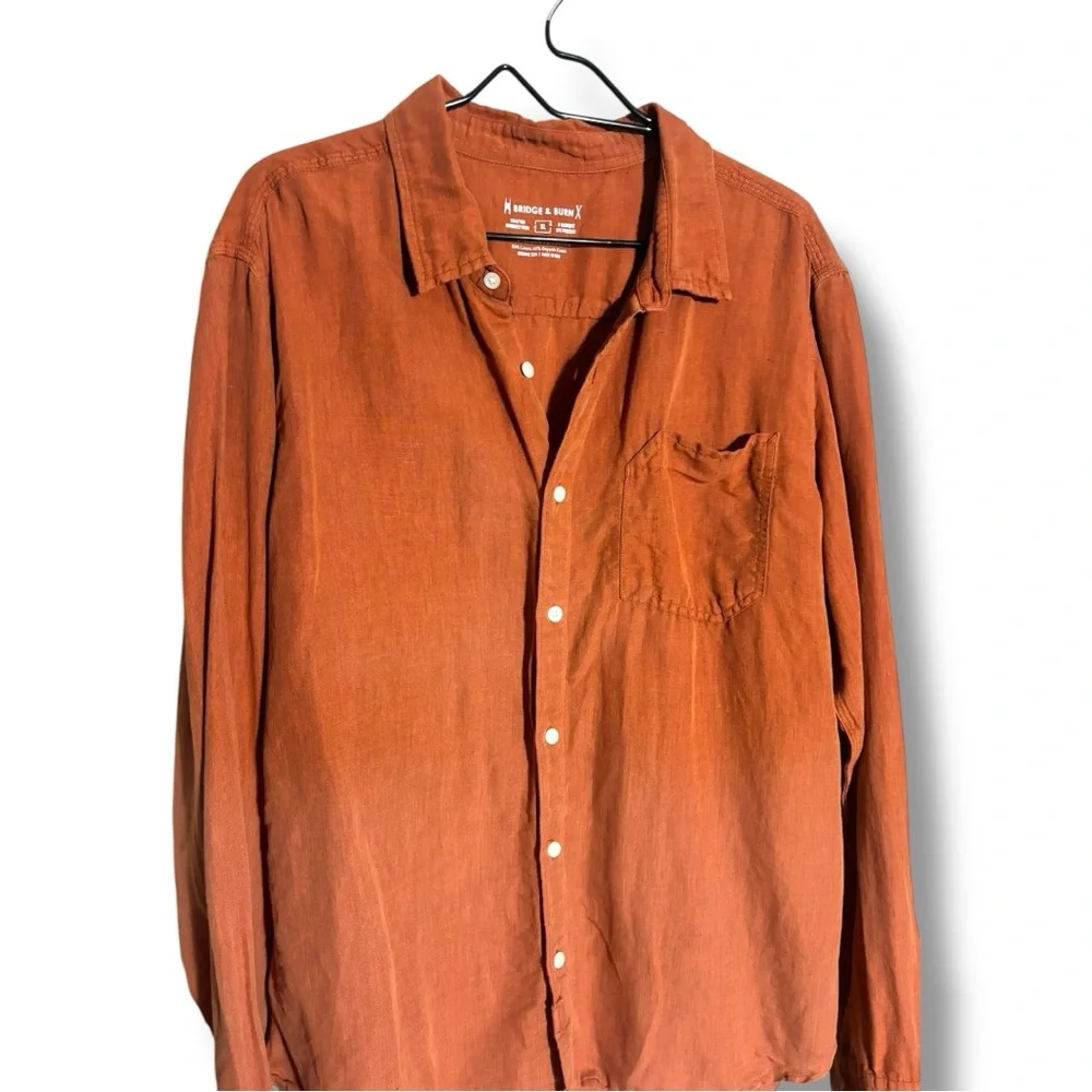 Bridge & Burn Casual Rusty Orange Loose Fit Long Sleeve Collared Button-Up Shirt - Picture 13 of 15